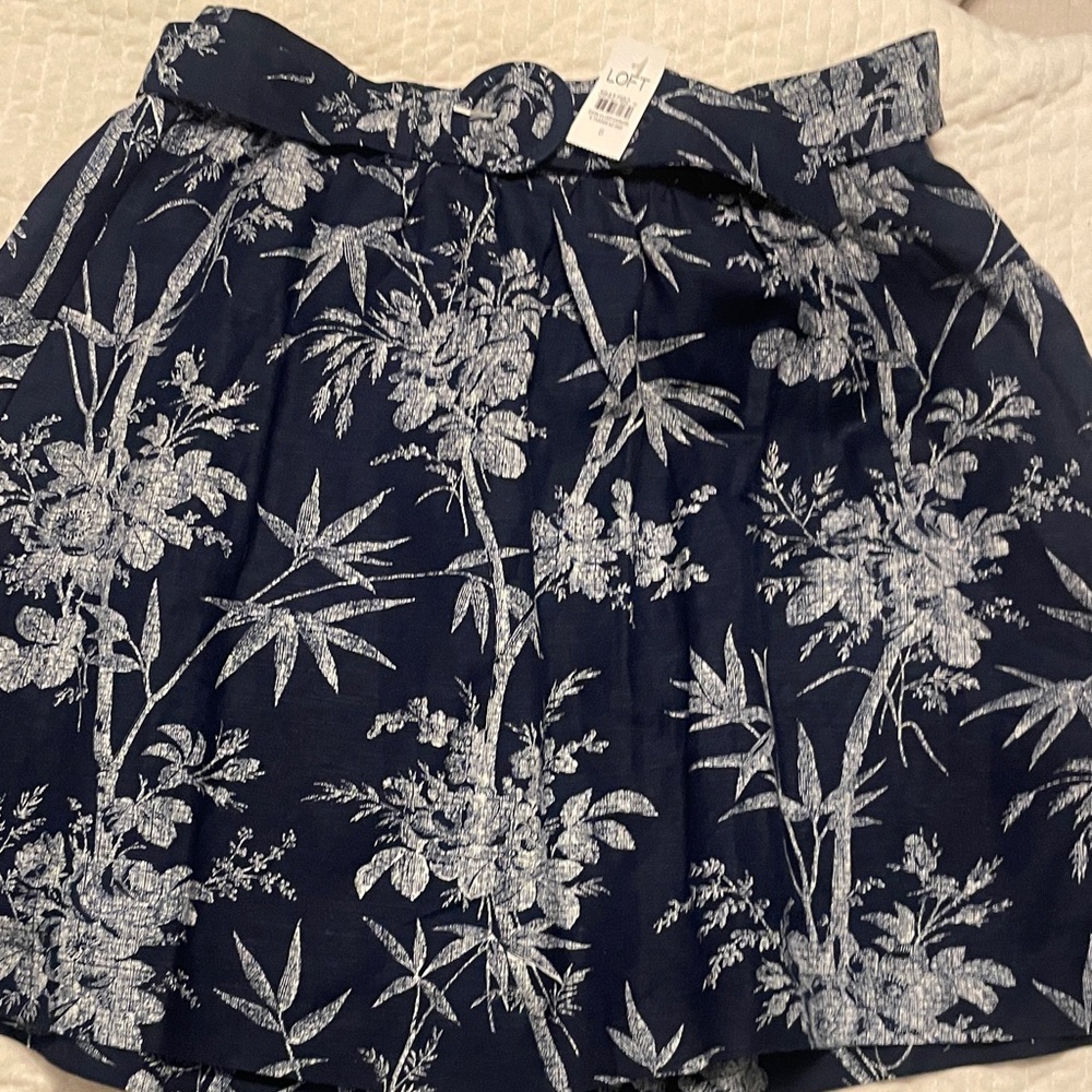 LOFT Blue and White Floral Mini Skirt